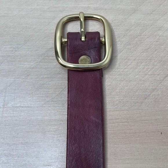 Handmade Brown/Dark Res Leather Belt with Brass Buckle 1” wide Oxblood - Picture 2 of 10